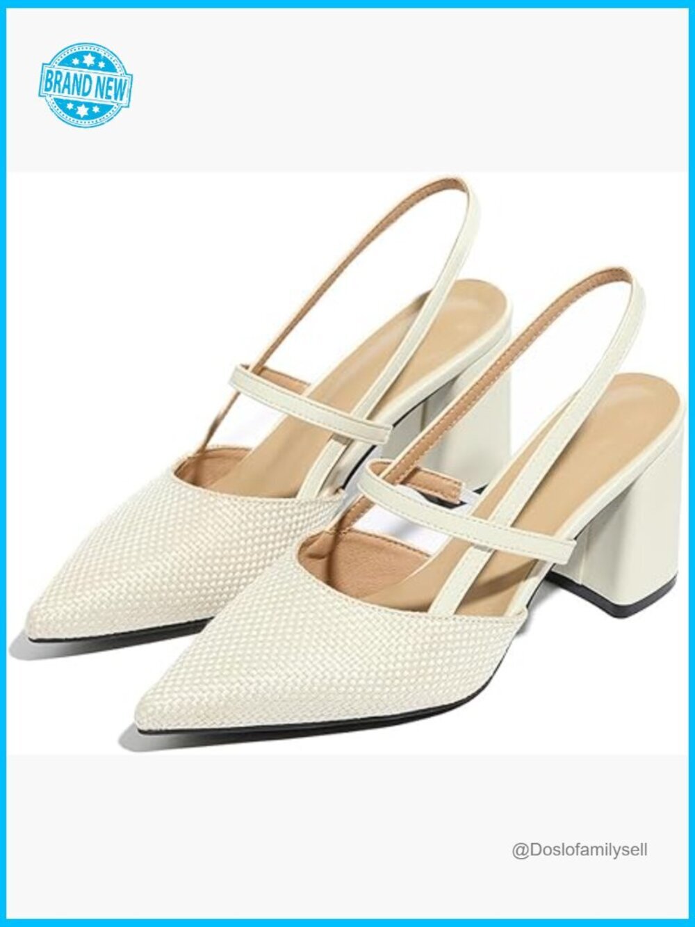 Chunky Block Heel Sandals Elegant Linen Closed Toe Slingback Pumps